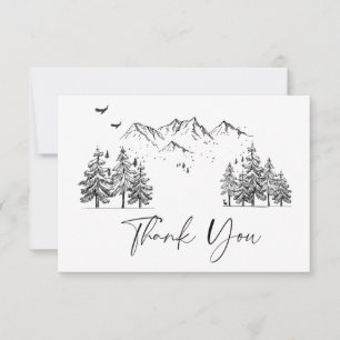 Cartão De Agradecimento Casamento de Floresta de Montanhas de Mão Desenhad