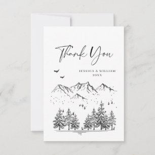 Cartão De Agradecimento Casamento de Floresta de Montanhas de Mão Desenhad
