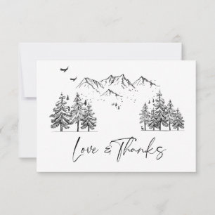 Cartão De Agradecimento Casamento de Floresta de Montanhas de Mão Desenhad