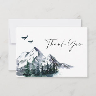 Cartão De Agradecimento Casamento de Floresta nas Montanhas de Watercolor