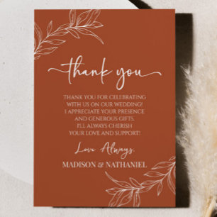 Cartão De Agradecimento Casamento de Folha Mínima do Ramo Minimalista Terr