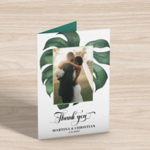 Cartão De Agradecimento Casamento de Folha Tropical de Monstera