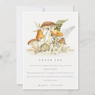 Cartão De Agradecimento Casamento de Folhagem de Fern, Rust Orange Mushroo