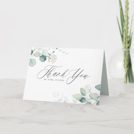 Cartão De Agradecimento Casamento de Folhagens com Eucalipto em Aquarela B