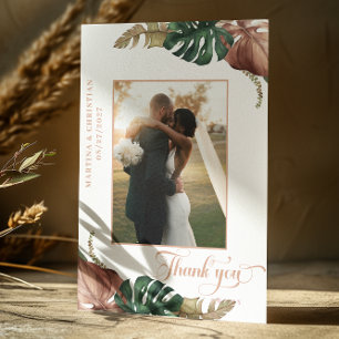 Cartão De Agradecimento Casamento de Folhas de Bronze Dourado Verde Tropic