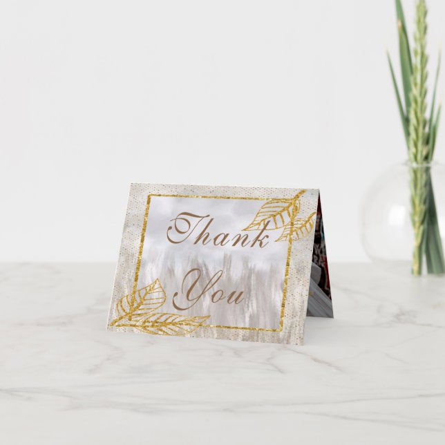 Cartão De Agradecimento Casamento de Folhas de Castanha Dourada do outono (Frente)
