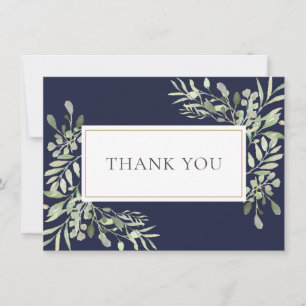 Cartão De Agradecimento Casamento de Folhas de Verde Esmeralda Azul Naval