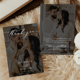 Cartão De Agradecimento Casamento de Foto 2-Foto Elegante Moderna Caligraf