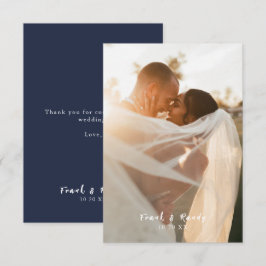 Cartão De Agradecimento Casamento de Foto Azul de Marinho Simples Moderno