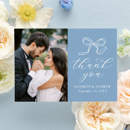 Cartão De Agradecimento Casamento de Foto Azul do Arco Elegante