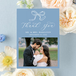 Cartão De Agradecimento Casamento de Foto Azul do Arco Elegante