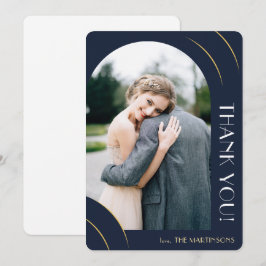 Cartão De Agradecimento Casamento de Foto Azul Moderno Escuro