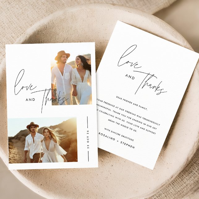 Cartão De Agradecimento Casamento de Foto Boho do Script Elegante (Criador carregado)
