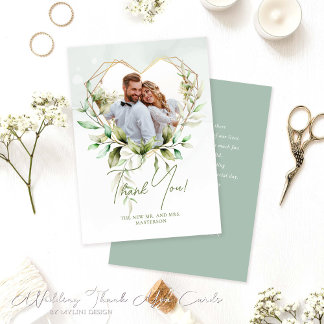 Cartão De Agradecimento Casamento de Foto Botânica Elegante Eucalyptus Fol