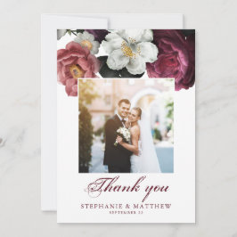 Cartão De Agradecimento Casamento De Foto Botânica Floral Burgundy Blush