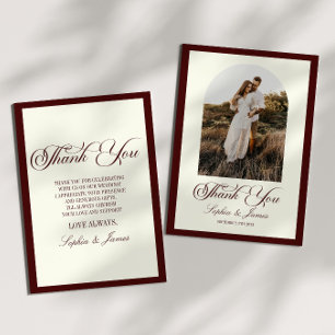 Cartão De Agradecimento Casamento de Foto Burgundy Escuro Marfim Vintage E