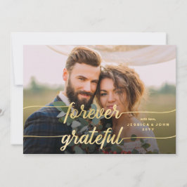 Cartão De Agradecimento Casamento de Foto Caligrafia Dourada 2 Para Sempre