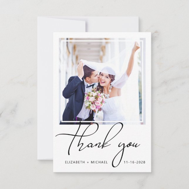 Cartão De Agradecimento Casamento de Foto Chic (Frente)