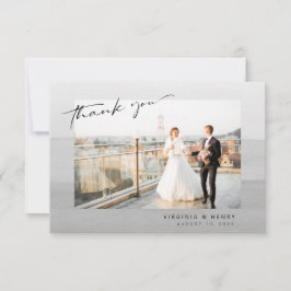 Cartão De Agradecimento Casamento de Foto Cinza Moderno