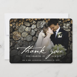 Cartão De Agradecimento Casamento de Foto Clássica com Script de Manuscrit