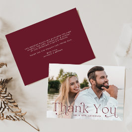 Cartão De Agradecimento Casamento de Foto Clássico Elegance Burgundy
