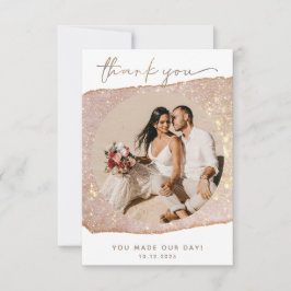Cartão De Agradecimento Casamento de Foto com Brilho de Dourado Moderno