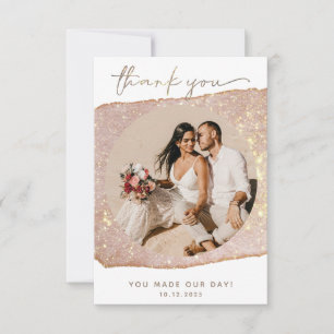 Cartão De Agradecimento Casamento de Foto com Brilho de Dourado Moderno