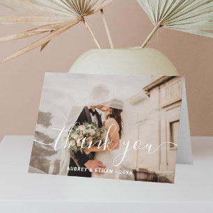 Cartão De Agradecimento Casamento de Foto com Fontes Modernas Manuscritas