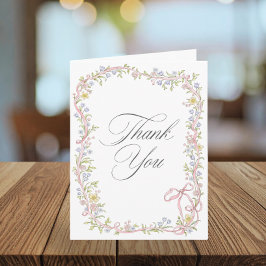 Cartão De Agradecimento Casamento de Foto com Laço Floral Pastel Vitoriano