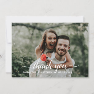 Cartão De Agradecimento Casamento de Foto com Letra à Mão Rústica 
