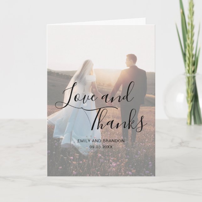 Cartão De Agradecimento Casamento de Foto com Letra Elegante de Amor e Agr (Frente)
