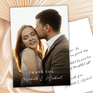 Cartão De Agradecimento Casamento de Foto com Letra Manuscrita Romântica M