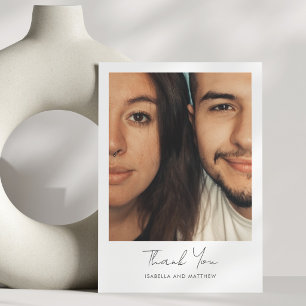 Cartão De Agradecimento Casamento de Foto com Letra Moderna Minimalista