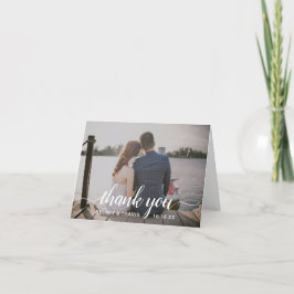 Cartão De Agradecimento Casamento de Foto com Letra Simples e Moderna