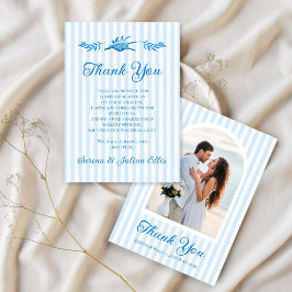Cartão De Agradecimento Casamento de Foto com Listra Costeira em Aquarela