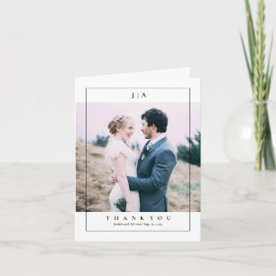 Cartão De Agradecimento Casamento de Foto com Monograma Clássico