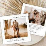 Cartão De Agradecimento Casamento de Foto com Obrigados e Amor Minimalista<br><div class="desc">Cartões de agradecimentos De Casamento De Foto Do Script 2 Com Letras Mínimas Modernas Elegantes. modelo de cartões de agradecimentos de casamento com uma foto na frente e uma foto no verso. Com o texto "Amor e obrigados" em letras sujas, letras caligráficas ou letras tipográficas em preto e branco. Fácil...</div>