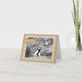 Cartão De Agradecimento Casamento de Foto com Renda de Estopa Rústica Agra