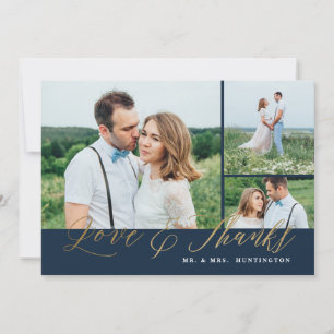 Cartão De Agradecimento Casamento de Foto com Roteiro de Ouro de Amor e Ag