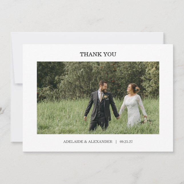 Cartão De Agradecimento Casamento de Foto com Roteiro Moderno (Frente)