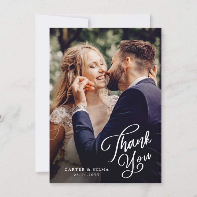 Cartão De Agradecimento Casamento de Foto com Roteiro Simples (Frente)