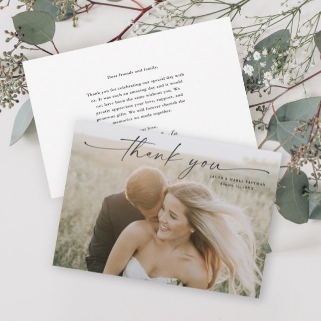 Cartão De Agradecimento Casamento de Foto com Roteiro Simples (Criador carregado)