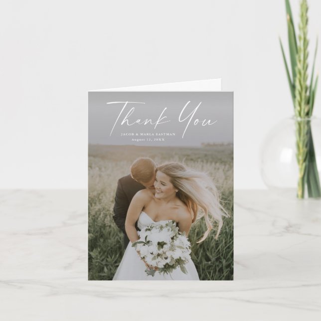 Cartão De Agradecimento Casamento de Foto com Roteiro Simples (Frente)