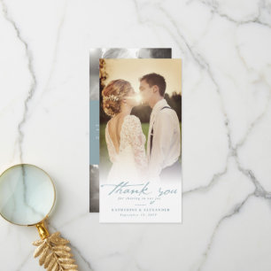 Cartão De Agradecimento Casamento de Foto com Script 3 de Manuscrito Azul