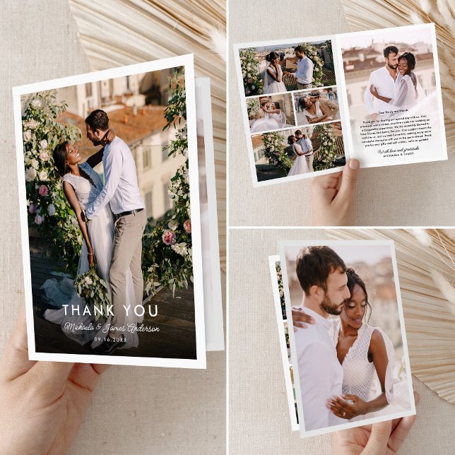 Cartão De Agradecimento Casamento de Foto com Script 7 Manuscrito Moderno  (Criador carregado)