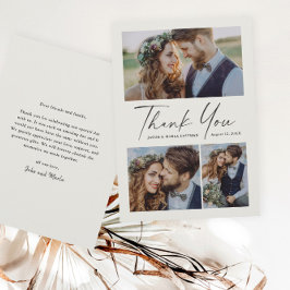 Cartão De Agradecimento Casamento de Foto com Script Moderno 3