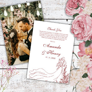 Cartão De Agradecimento Casamento de Foto de Casal Simples Desenhado em Mã