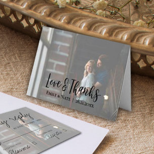 Cartão De Agradecimento Casamento de Foto de Faux Vellum, Minimalista Eleg