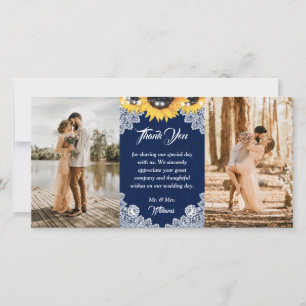 Cartão De Agradecimento Casamento de Foto de Girassol com Renda de Sarja A