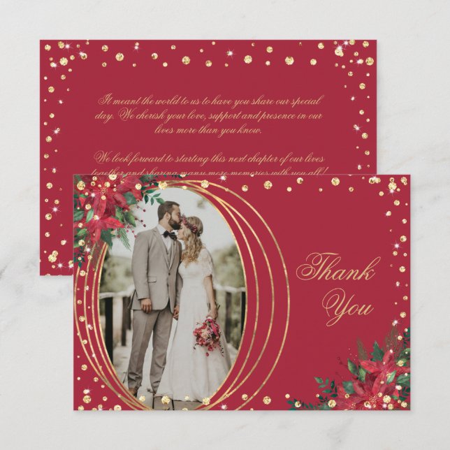 Cartão De Agradecimento Casamento de Foto de Poinsettia Feriada (Frente/Verso)